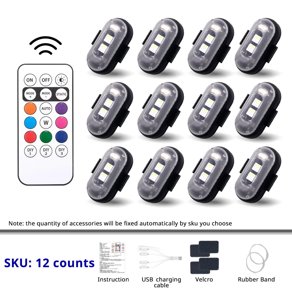 Luci Multiuso - Auto Stroboscopiche RGB Wireless | 8 Colori, 10 Modalità, Telecomando, Ricaricabili | per Esterni/Interni Veicoli