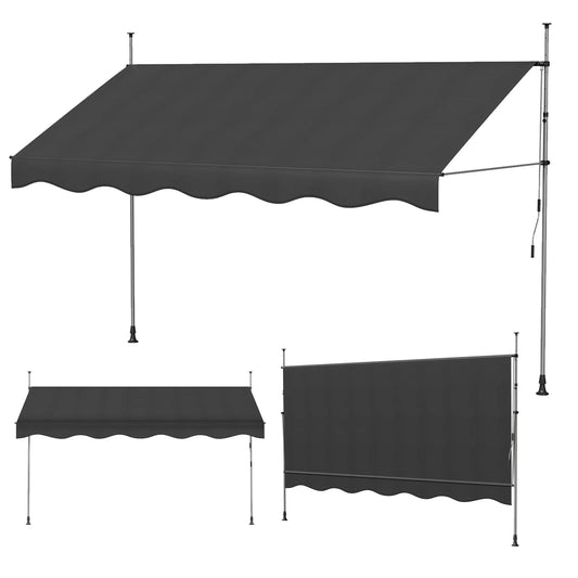 Tenda da Sole Manuale con Manovella 350x120 cm Retrattile, Altezza Regolabile 200-300cm Senza Foratura per Balcone, Giardino