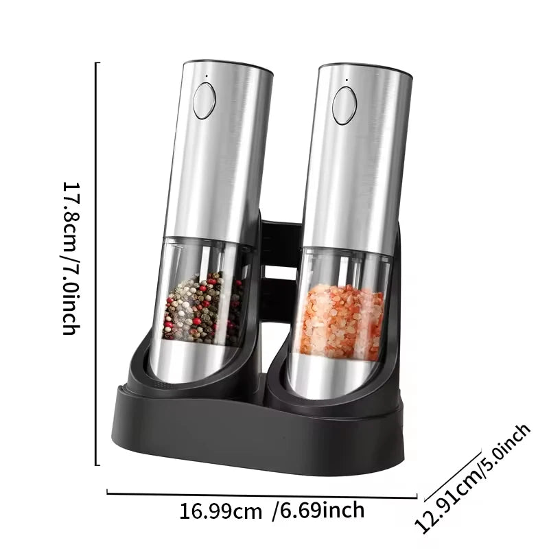 🍛 Macinapepe Elettrico 2 Pezzi - Ricaricabile USB, Regolazione Grana, LED Illuminato