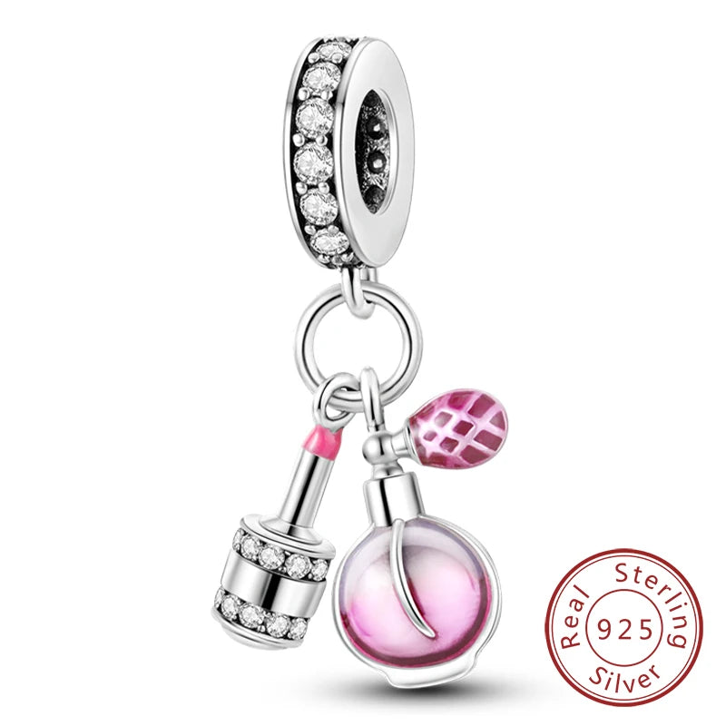 Ciondoli Argento 925 - Fiocco, Bottiglietta Profumo Rosa, Charm Femminili per Bracciali Fai-Da-TeDolci e raffinati, perfetti per creare gioielli unici. Regalo ideale per donne e ragazze!