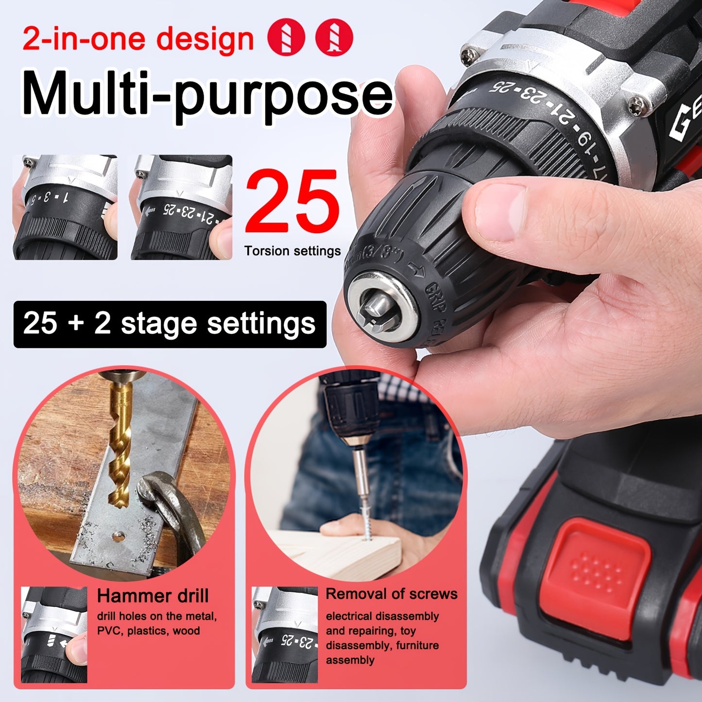 Kit Trapano Senza Fili Lixada 21V con 2 Batterie - 1450 RPM - Per Casa/Officina