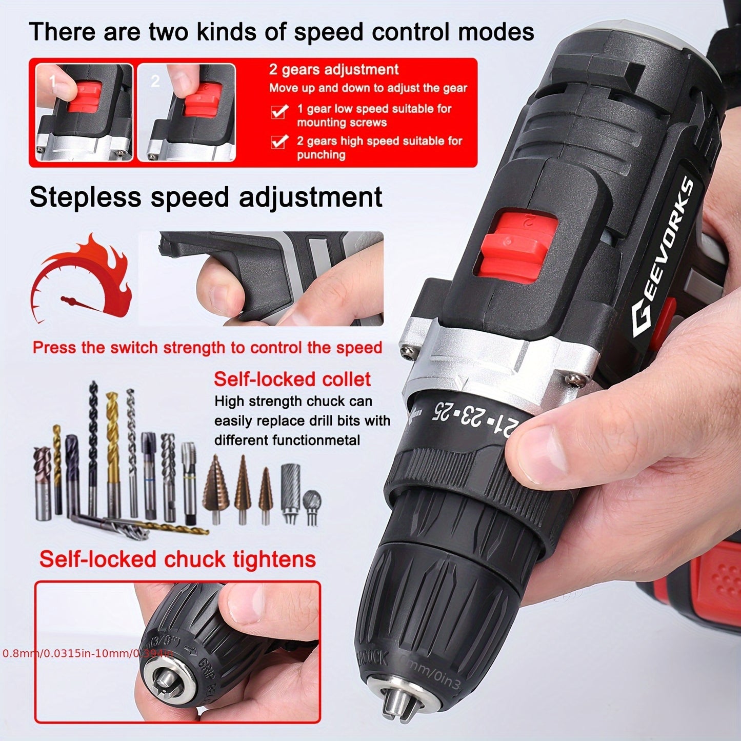Kit Trapano Senza Fili Lixada 21V con 2 Batterie - 1450 RPM - Per Casa/Officina