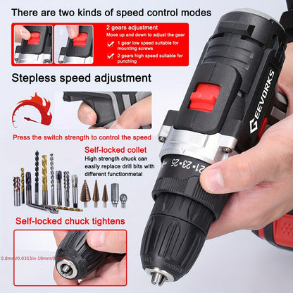 Kit Trapano Senza Fili Lixada 21V con 2 Batterie - 1450 RPM - Per Casa/Officina