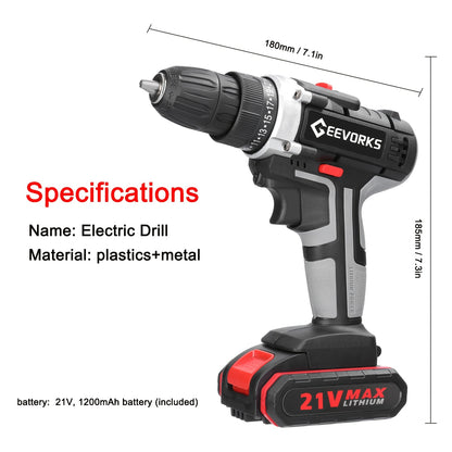 Kit Trapano Senza Fili Lixada 21V con 2 Batterie - 1450 RPM - Per Casa/Officina