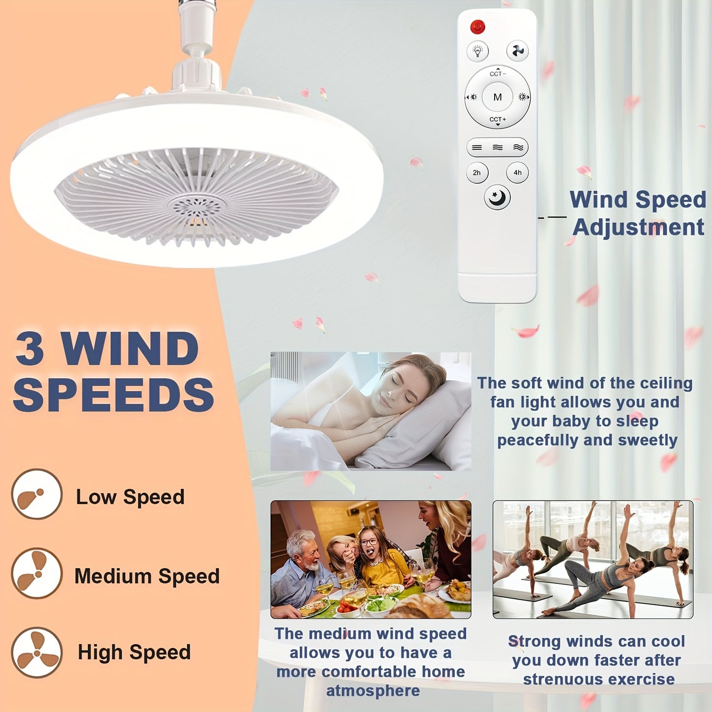 Ventilatore Soffitto LED 10" - 3 Velocità + Luce RGB 3000K-6500K, Telecomando