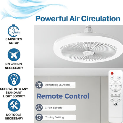 Ventilatore Soffitto LED 10" - 3 Velocità + Luce RGB 3000K-6500K, Telecomando