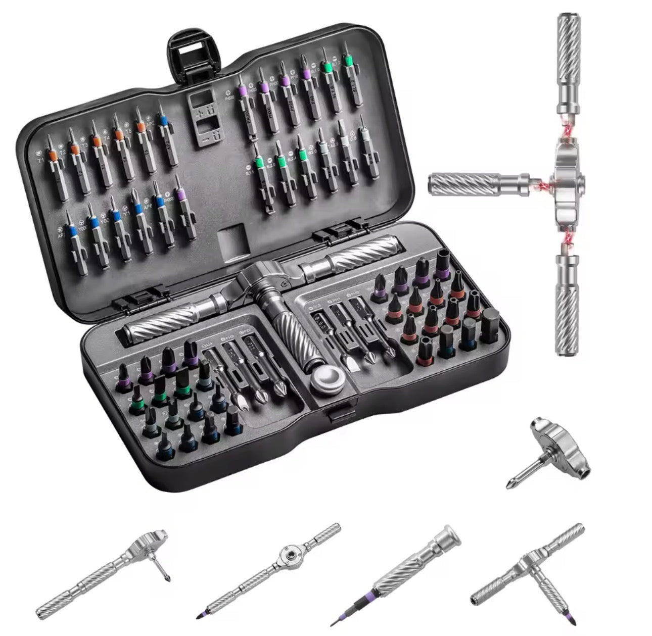 Set Cacciaviti Magnetici Precisione 24in1/40in1/66in1 Cricchetto Impugnatura T