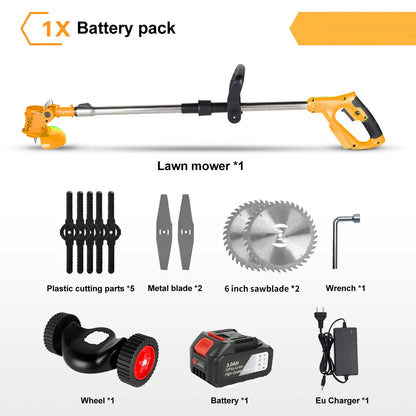 Tagliaerba Elettrico 1500W a Batteria | 12000RPM, 3 Lame Incluse | Decespugliatore per Giardino, Prato, Bordure