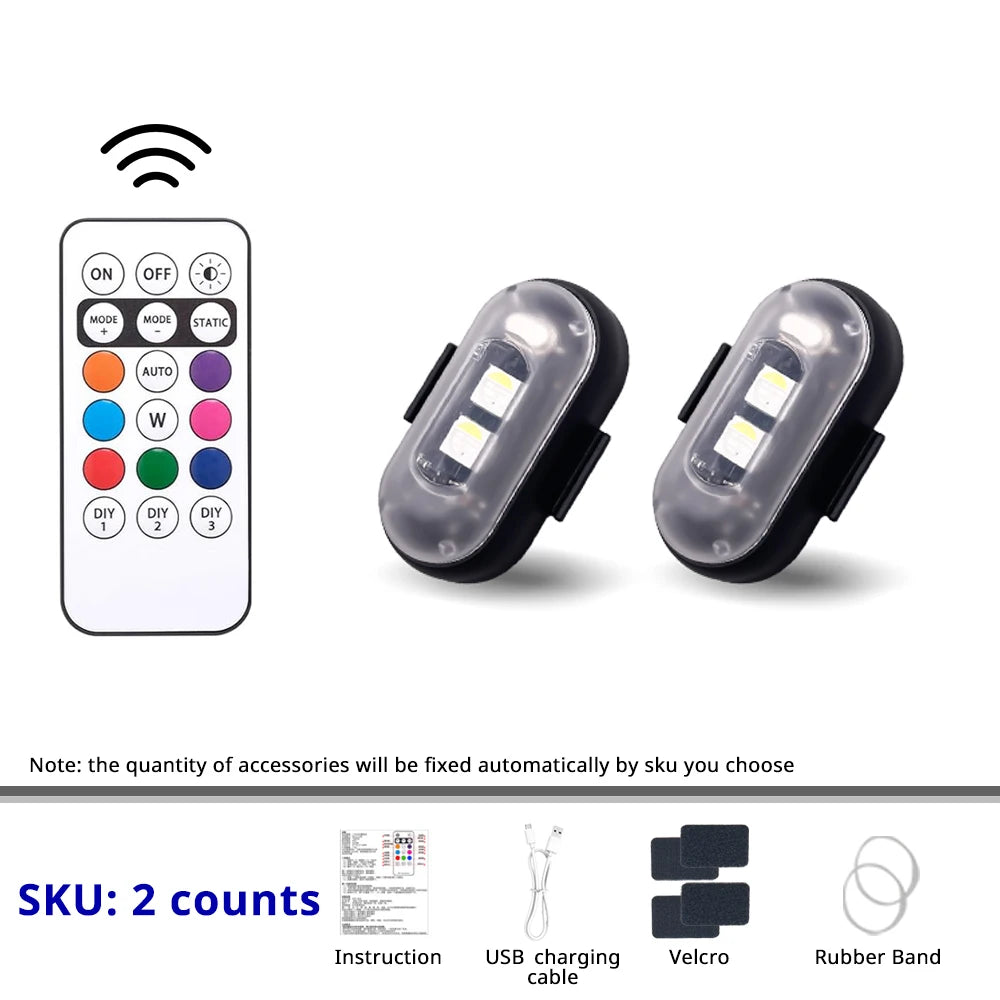Luci Multiuso - Auto Stroboscopiche RGB Wireless | 8 Colori, 10 Modalità, Telecomando, Ricaricabili | per Esterni/Interni Veicoli