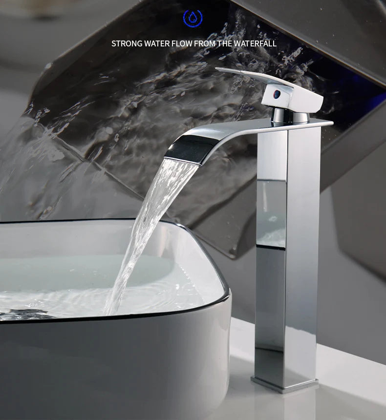 Lavabo a Cascata Nero Elegante – Rubinetto Alto/Basso con Miscelatore
