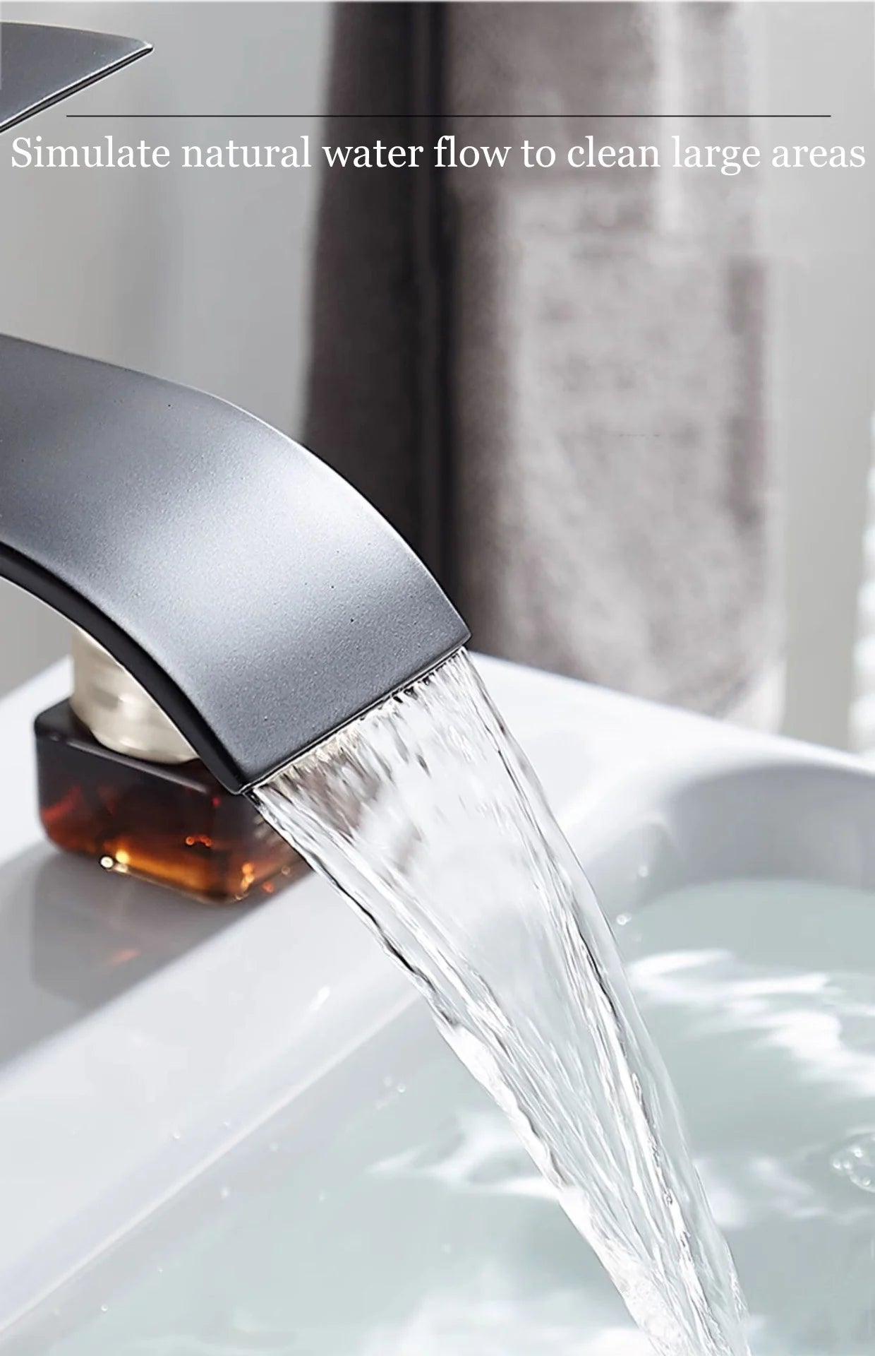 Lavabo a Cascata Nero Elegante – Rubinetto Alto/Basso con Miscelatore