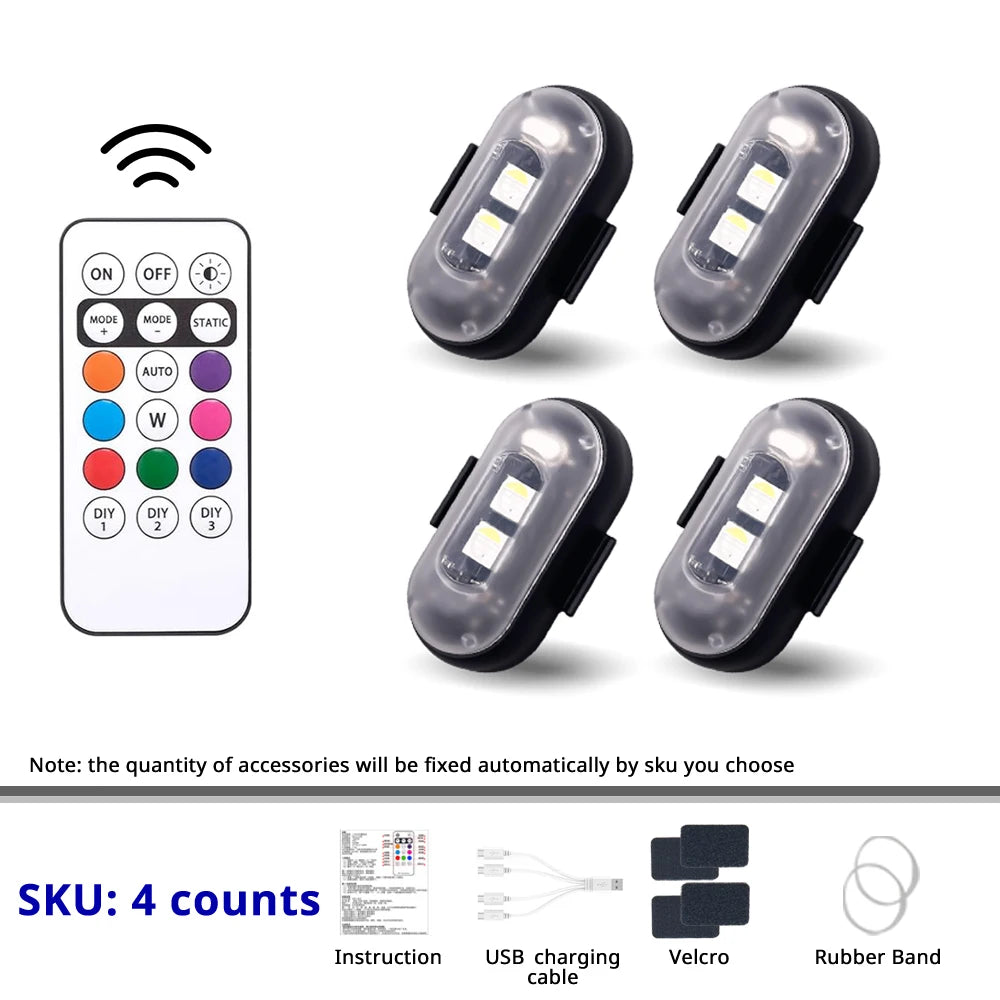 Luci Multiuso - Auto Stroboscopiche RGB Wireless | 8 Colori, 10 Modalità, Telecomando, Ricaricabili | per Esterni/Interni Veicoli