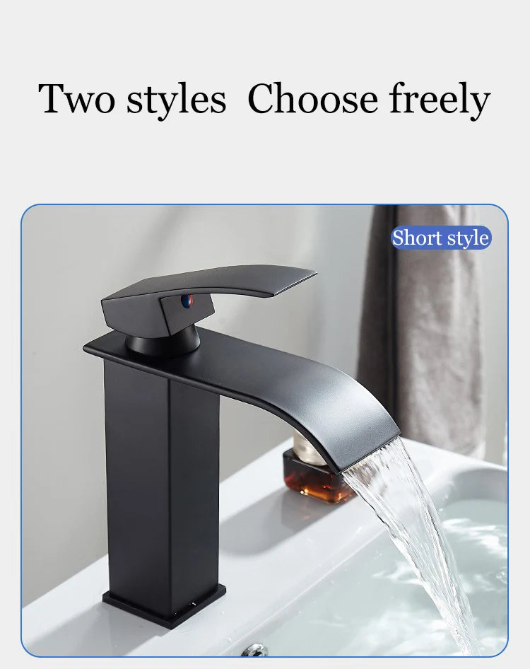 Lavabo a Cascata Nero Elegante – Rubinetto Alto/Basso con Miscelatore