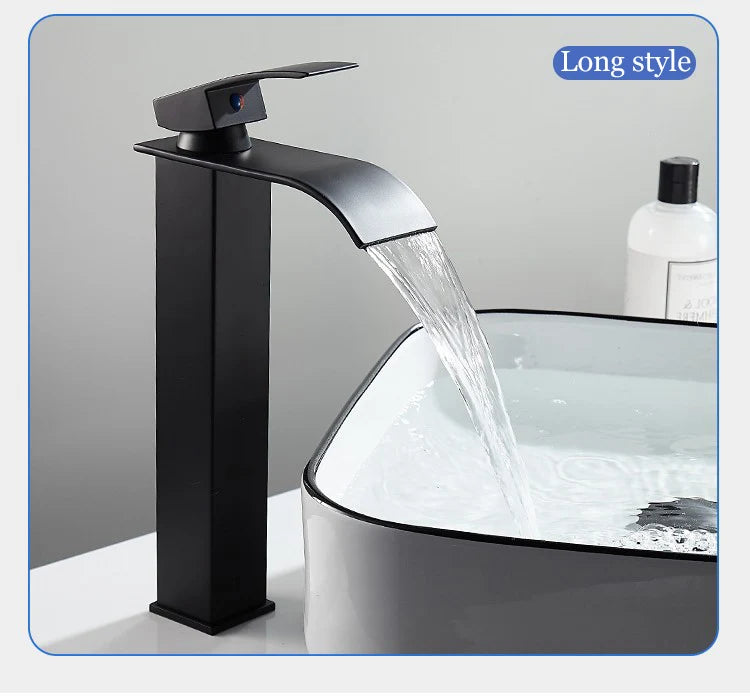 Lavabo a Cascata Nero Elegante – Rubinetto Alto/Basso con Miscelatore
