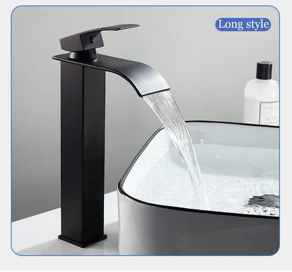 Lavabo a Cascata Nero Elegante – Rubinetto Alto/Basso con Miscelatore