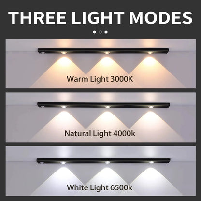 Luci LED Ultra Sottili Sotto Armadio | Sensore Movimento , 3 Colori Dimmerabili | per Cucina, Camera, Guardaroba