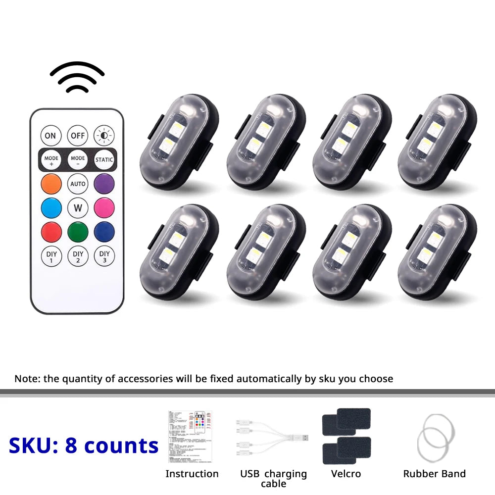 Luci Multiuso - Auto Stroboscopiche RGB Wireless | 8 Colori, 10 Modalità, Telecomando, Ricaricabili | per Esterni/Interni Veicoli