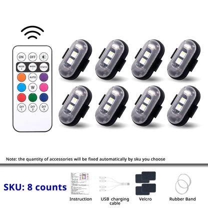 Luci Multiuso - Auto Stroboscopiche RGB Wireless | 8 Colori, 10 Modalità, Telecomando, Ricaricabili | per Esterni/Interni Veicoli