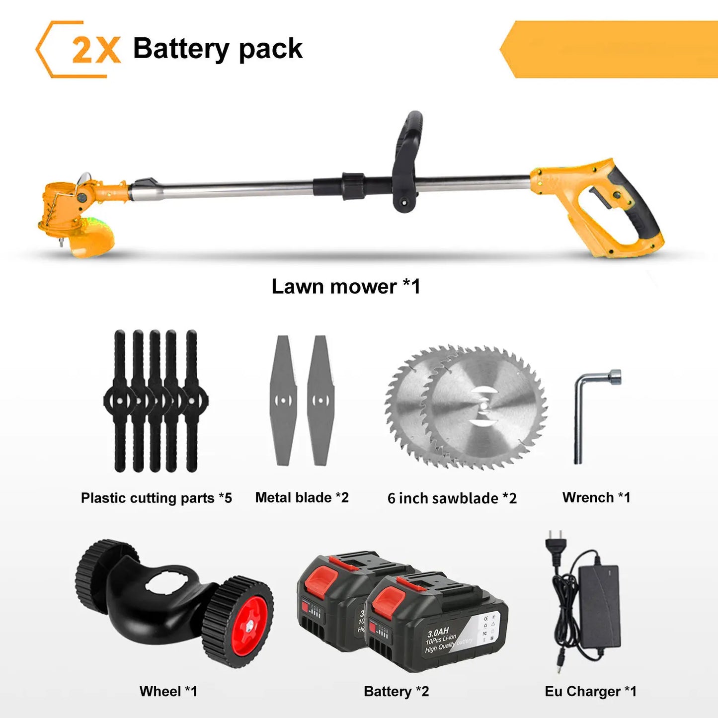Tagliaerba Elettrico 1500W a Batteria | 12000RPM, 3 Lame Incluse | Decespugliatore per Giardino, Prato, Bordure