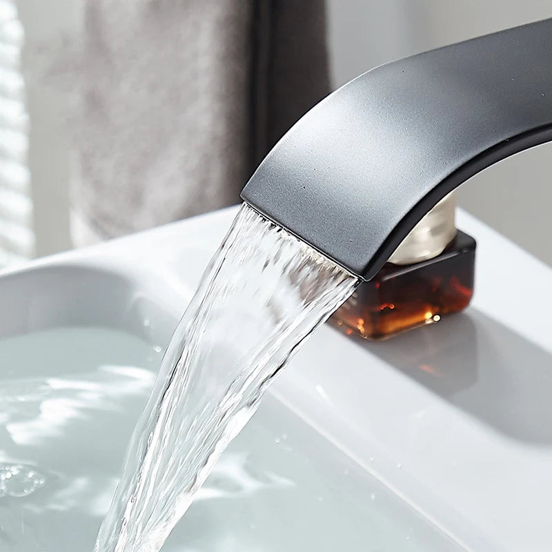 Lavabo a Cascata Nero Elegante – Rubinetto Alto/Basso con Miscelatore
