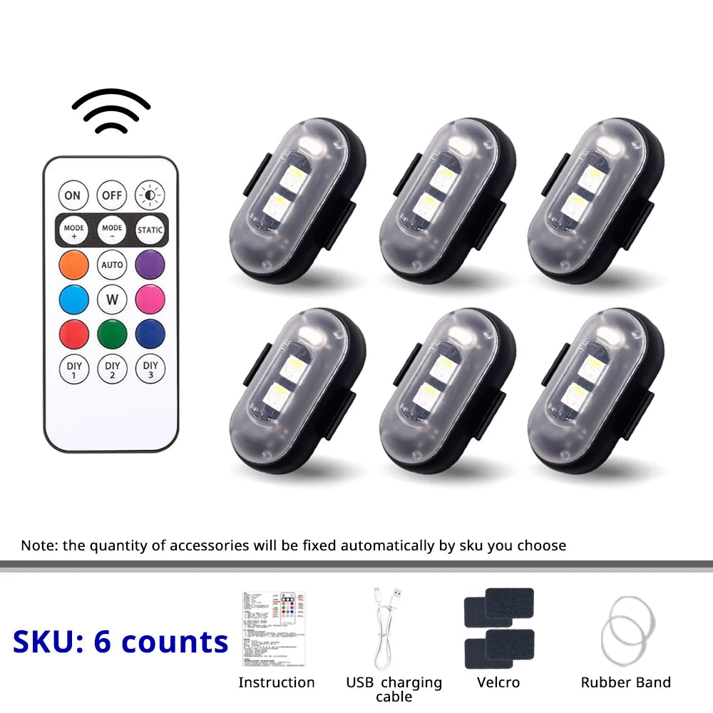 Luci Multiuso - Auto Stroboscopiche RGB Wireless | 8 Colori, 10 Modalità, Telecomando, Ricaricabili | per Esterni/Interni Veicoli