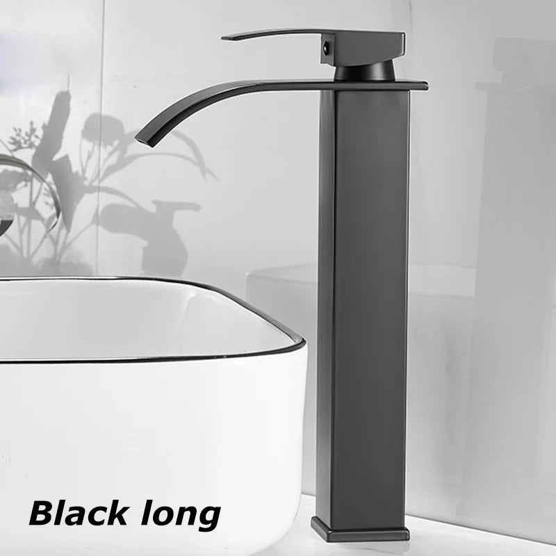 Lavabo a Cascata Nero Elegante – Rubinetto Alto/Basso con Miscelatore