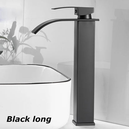 Lavabo a Cascata Nero Elegante – Rubinetto Alto/Basso con Miscelatore