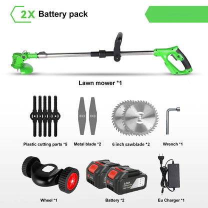 Tagliaerba Elettrico 1500W a Batteria | 12000RPM, 3 Lame Incluse | Decespugliatore per Giardino, Prato, Bordure