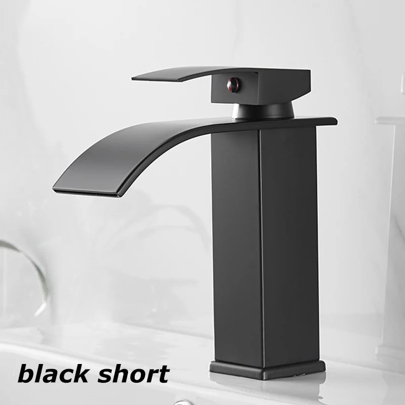 Lavabo a Cascata Nero Elegante – Rubinetto Alto/Basso con Miscelatore