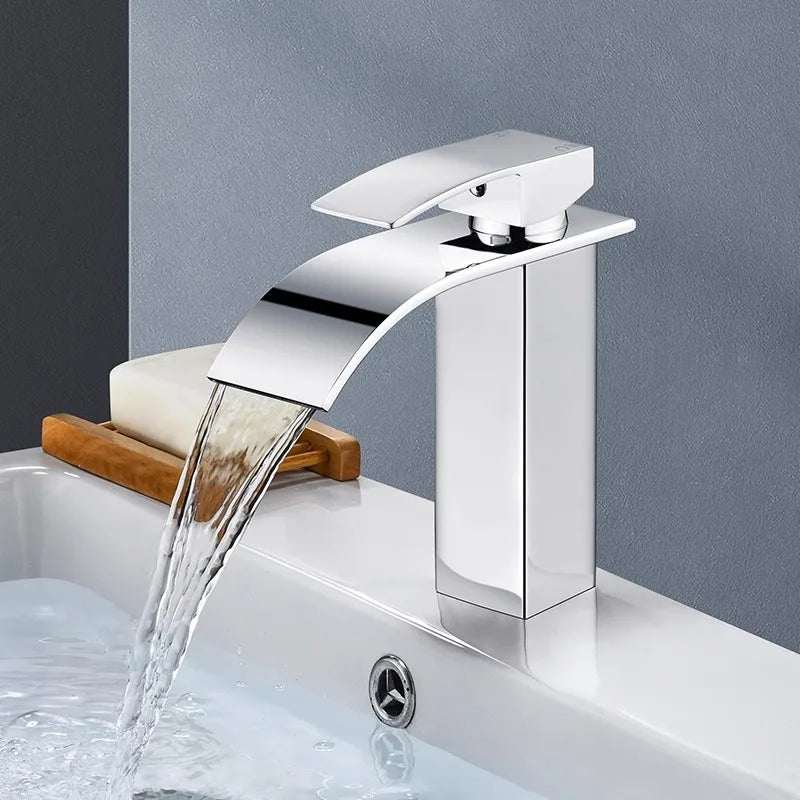 Lavabo a Cascata Nero Elegante – Rubinetto Alto/Basso con Miscelatore