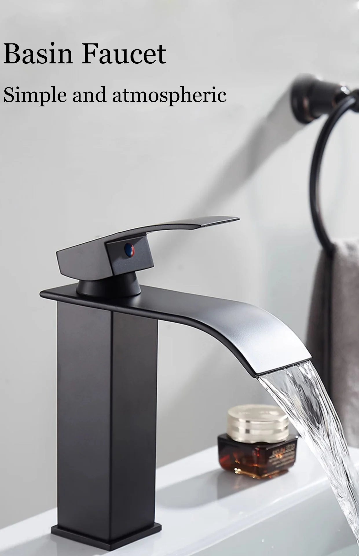 Lavabo a Cascata Nero Elegante – Rubinetto Alto/Basso con Miscelatore