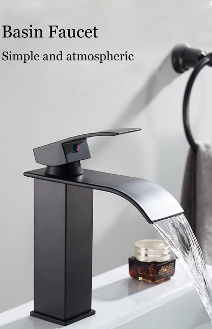 Lavabo a Cascata Nero Elegante – Rubinetto Alto/Basso con Miscelatore