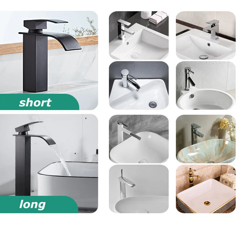 Lavabo a Cascata Nero Elegante – Rubinetto Alto/Basso con Miscelatore