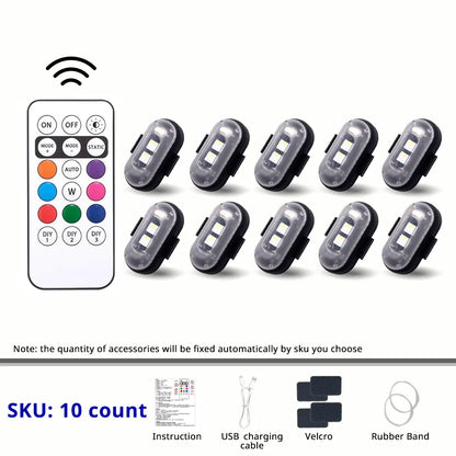 Luci Multiuso - Auto Stroboscopiche RGB Wireless | 8 Colori, 10 Modalità, Telecomando, Ricaricabili | per Esterni/Interni Veicoli