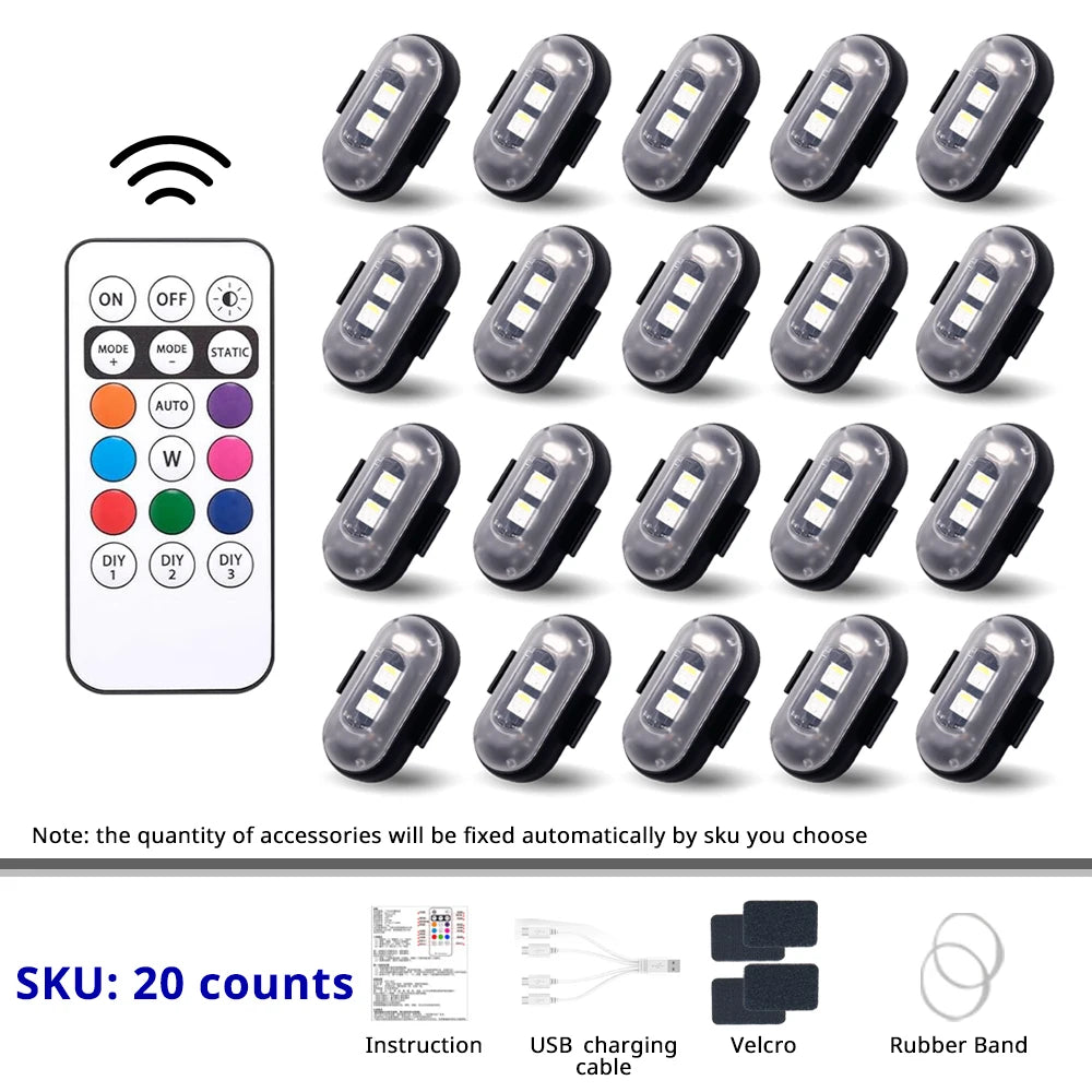 Luci Multiuso - Auto Stroboscopiche RGB Wireless | 8 Colori, 10 Modalità, Telecomando, Ricaricabili | per Esterni/Interni Veicoli