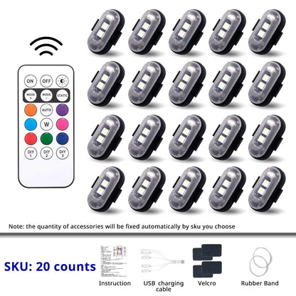 Luci Multiuso - Auto Stroboscopiche RGB Wireless | 8 Colori, 10 Modalità, Telecomando, Ricaricabili | per Esterni/Interni Veicoli