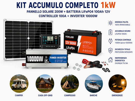 Kit Solare Fai Da Te Completo con Accumulo 1kW