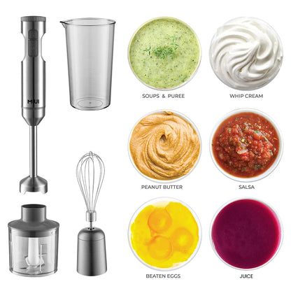 Frullatore a Immersione 1000W 4-in-1 | Lame Acciaio, Frusta, Bicchiere 700ml+500ml