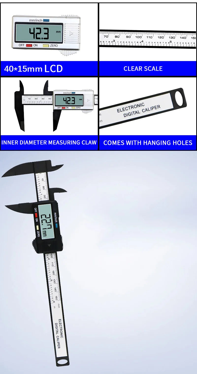 Calibro Digitale 150mm (6") – Precisione al Millesimo, Facile e Veloce