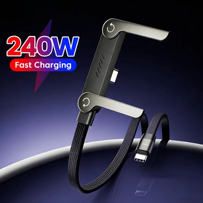 Cavo 2-in-1 Type C a USB C | 240W Fast Charge | Supporto Telefono Piegahevole