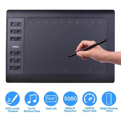 Tavoletta Grafica 10x6" - 8192 Livelli, 12 Tasti Express, Senza Batteria