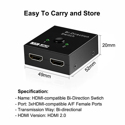 🔄 Switch HDMI 4K Bidirezionale 2 Porte - 1x2/2x1 Ultra HD con HDR e 3D