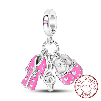 Ciondoli Argento 925 - Fiocco, Bottiglietta Profumo Rosa, Charm Femminili per Bracciali Fai-Da-TeDolci e raffinati, perfetti per creare gioielli unici. Regalo ideale per donne e ragazze!