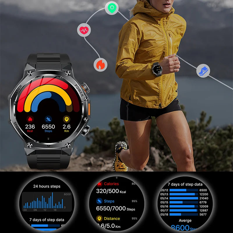 Smartwatch Sportivo Outdoor 2026 | Batteria 800mAh, Schermo AMOLED 1.8", Torcia LED, Bluetooth 5.3, GPS, Impermeabile