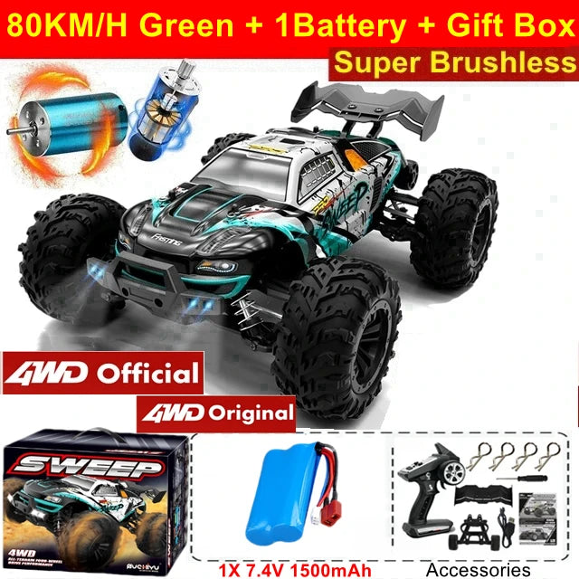 Auto RC 4WD 1:16 80km/h Brushless Off Road Drift Racing Bambini Adulti