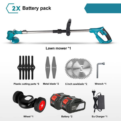Tagliaerba Elettrico 1500W a Batteria | 12000RPM, 3 Lame Incluse | Decespugliatore per Giardino, Prato, Bordure