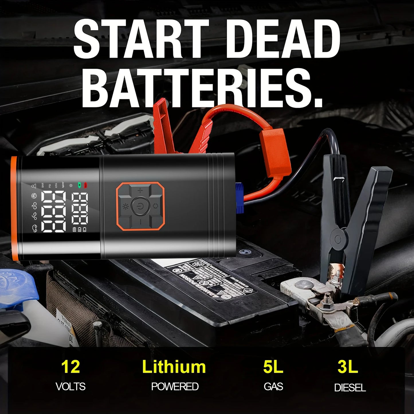 Compressore Portatile 8-in-1 🚀 | Avviamento Auto, Luce SOS, USB | Fino a 130PSI