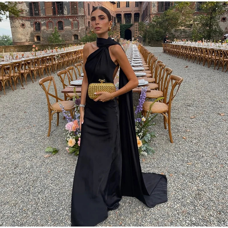 ABITO LUNGO ELEGANTE DONNA – Stile Senza Spalle con Schiena Nuda, Perfetto per l’Estate 2025!