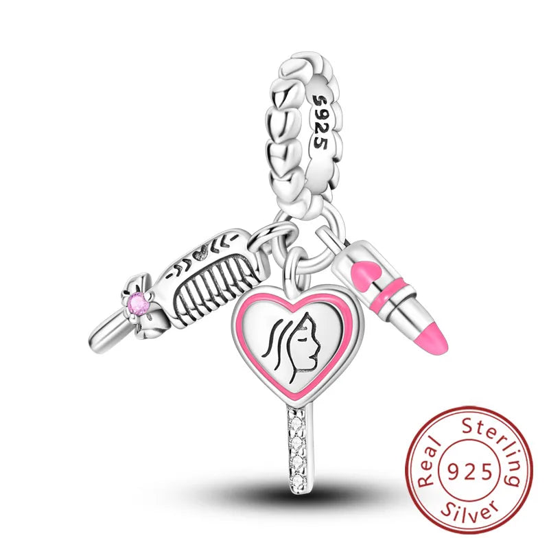 Ciondoli Argento 925 - Fiocco, Bottiglietta Profumo Rosa, Charm Femminili per Bracciali Fai-Da-TeDolci e raffinati, perfetti per creare gioielli unici. Regalo ideale per donne e ragazze!