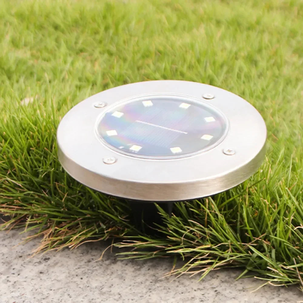 4 Pezzi Luci Solari Interrate a Disco 8LED | Acciaio Inox, Impermeabile, per Esterni | Luce da Giardino, Vialetto, Terrazzo